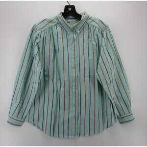 VINTAGE Brylane Top 36 Button Down Shirt Striped Pleated 90s Collared